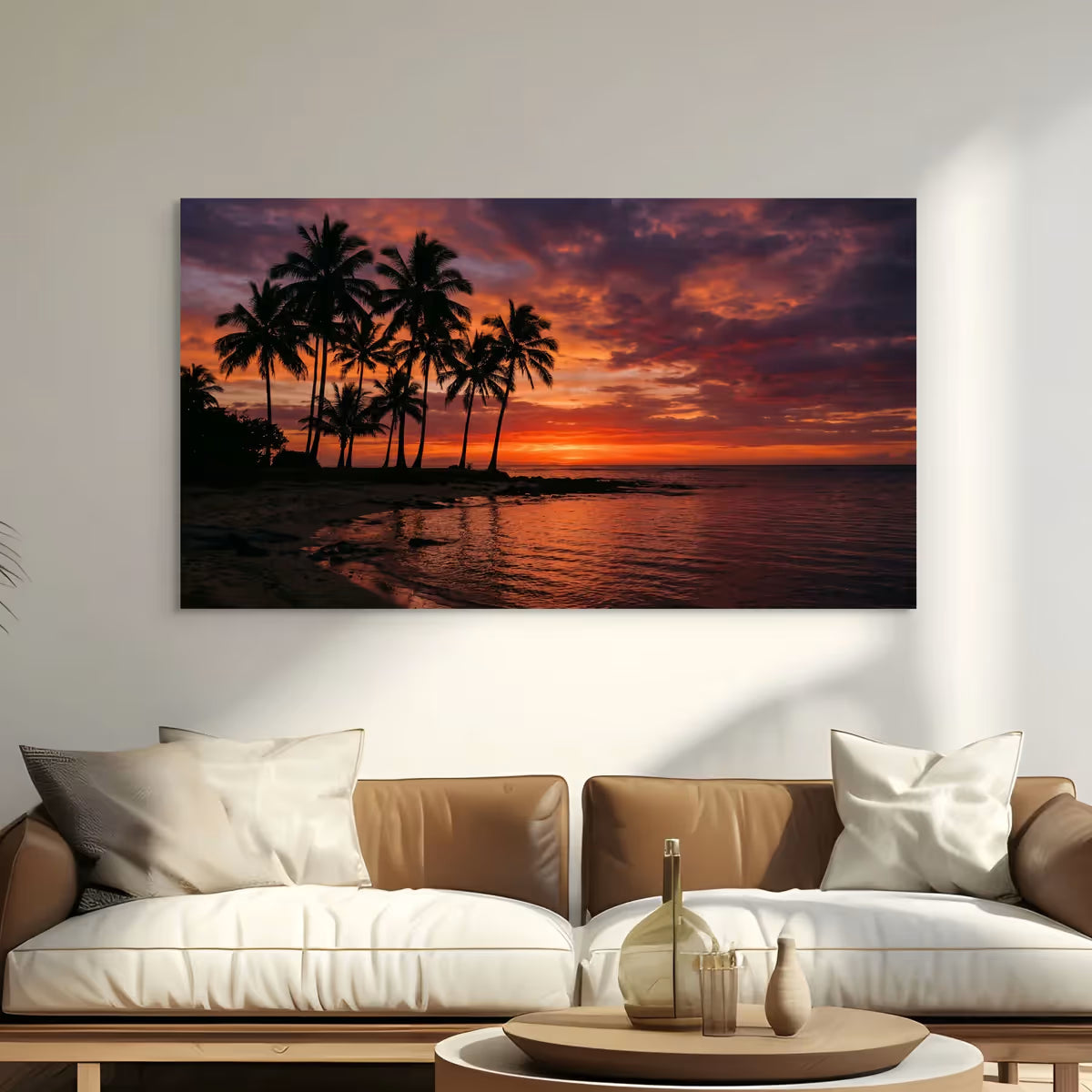 Tropical Sunset Beach Canvas Wall Art Palm Tree Ocean Coastal