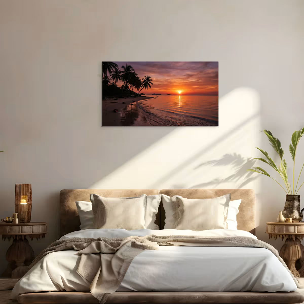 Tropical Sunset Beach Canvas Wall Art Palm Tree Ocean Seascape