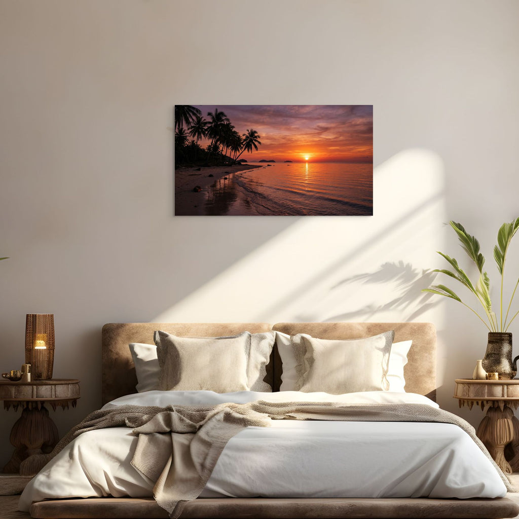 Tropical Sunset Beach Canvas Wall Art Palm Tree Ocean Seascape Print