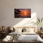 Tropical Sunset Beach Canvas Wall Art Palm Tree Ocean Seascape Print