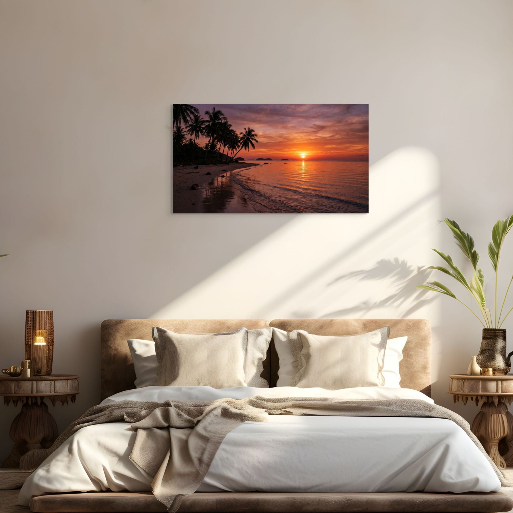 Tropical Sunset Beach Canvas Wall Art Palm Tree Ocean Seascape Print
