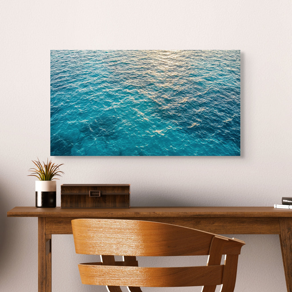 Turquoise ocean water canvas wall art tropical sea view in home office.