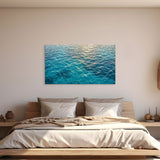 Turquoise ocean water canvas wall art tropical sea view in modern bedroom.