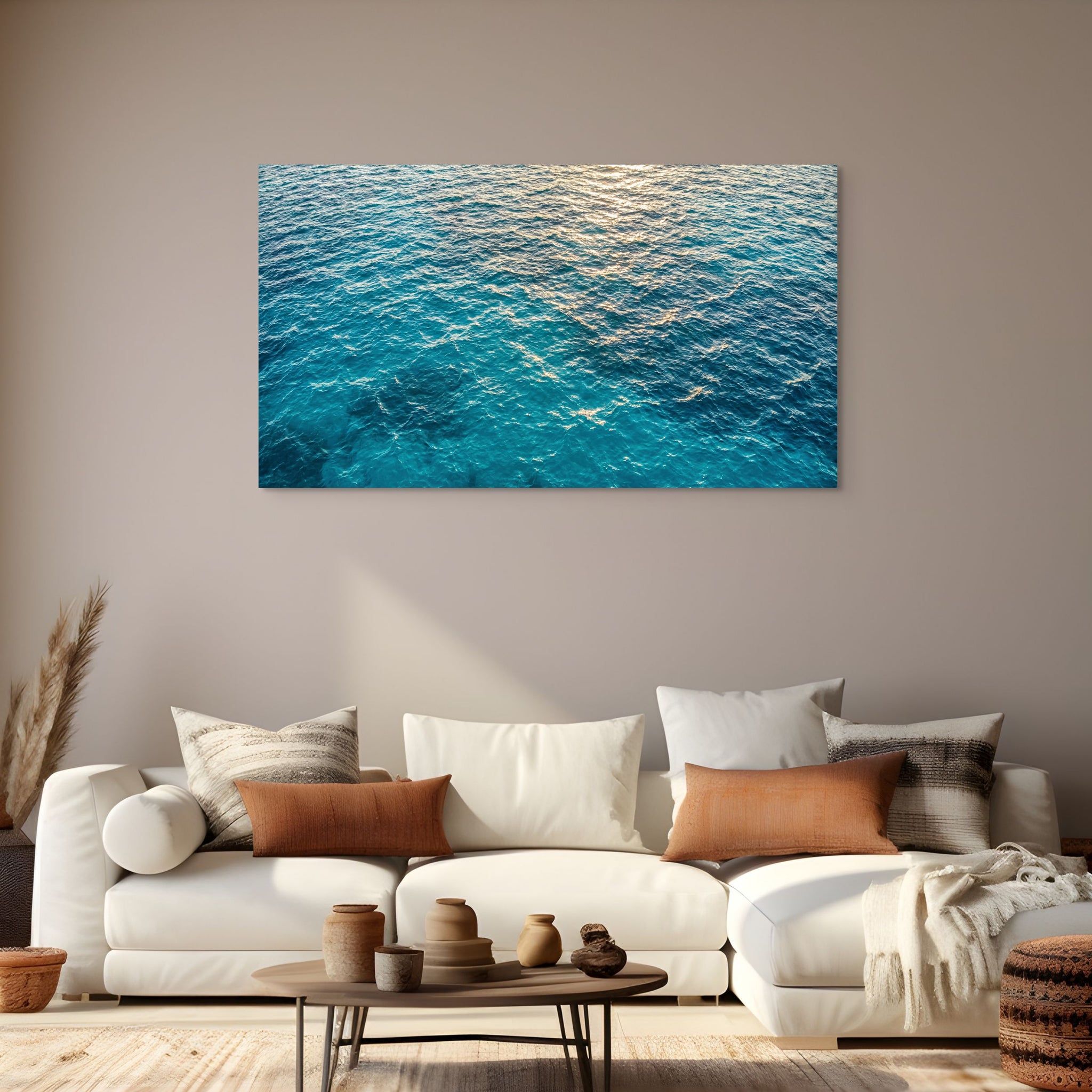 Turquoise ocean water canvas wall art tropical sea view in modern room living.