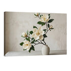 white magnolia flowers in vase minimalist neutral wall art elegant floral print
